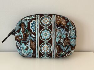 Vera Bradley Makeup Toiletry Bag Java Blue Brown And Blue Plastic Lining